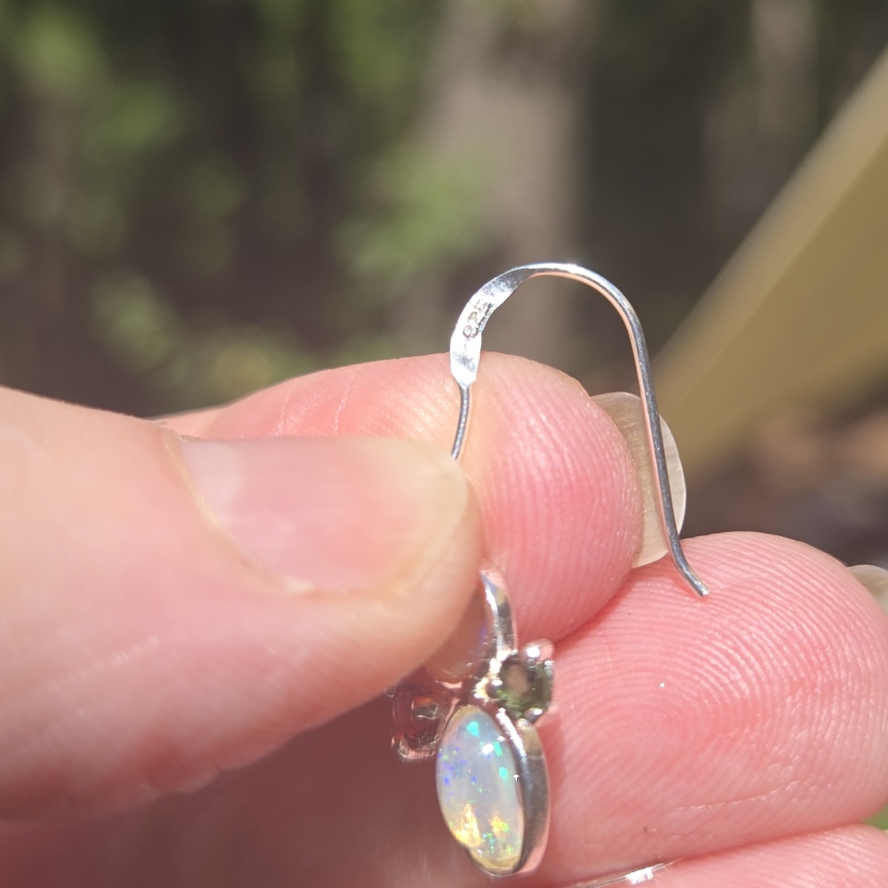 Opal 3k Each & Tourmaline Natural Gemstone Sterling Earrings - Picture 9 of 10